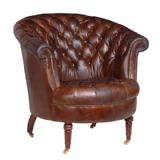 President Vintage Brown Leather Buttoned Armchair